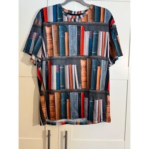 Zootop Bear Graphic T-Shirt‎ Size L Bookshelf Print Short Sleeve Tee